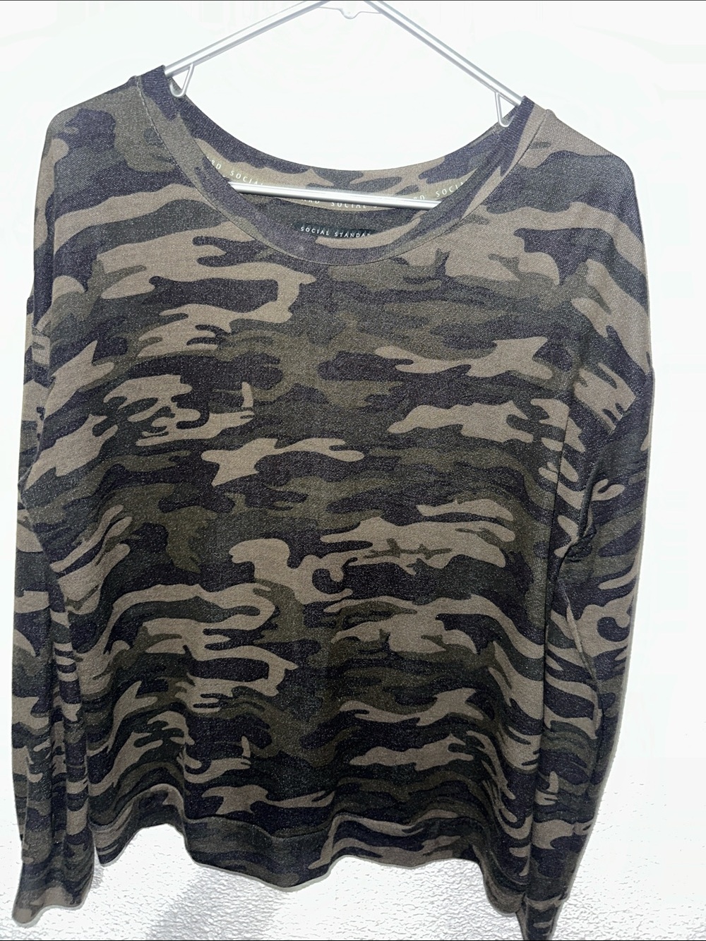 Social Threads Green Camo Long Sleeve Crew Top
